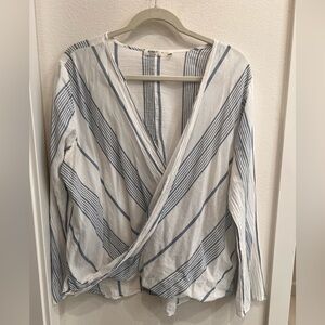Dylan Blue and Cream Striped Faux Wrap Blouse